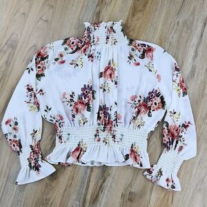 🔺️Shinestar Cream & Floral Print Cropped Long Sleeve Top Large
